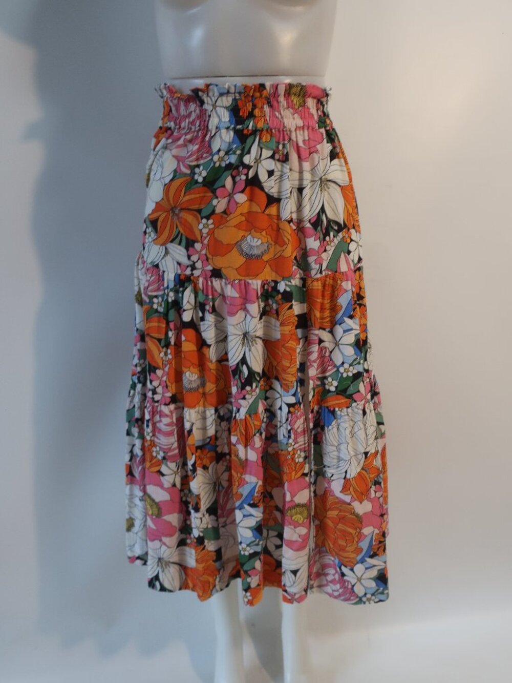 Womens Change of Scenery Multicolor (Item-149) Floral Pull-On Midi Skirt XS